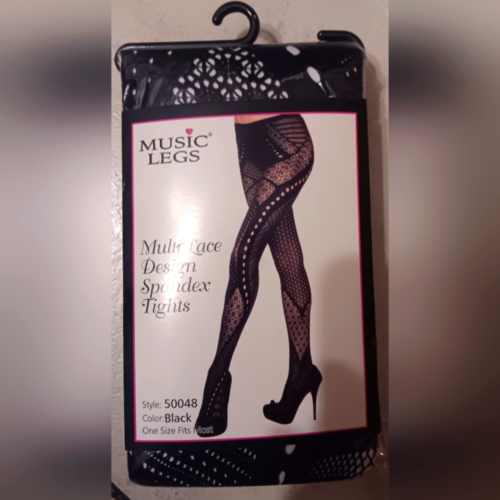 NWT Music Legs Black Lace Spandex Tights/Stockings